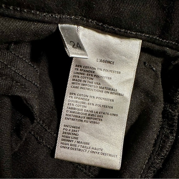 NWOT L’AGENCE ‘High Line Distressed Skinny Jeans’ in “Onyx Destruct” Size 24 - Picture 10 of 16